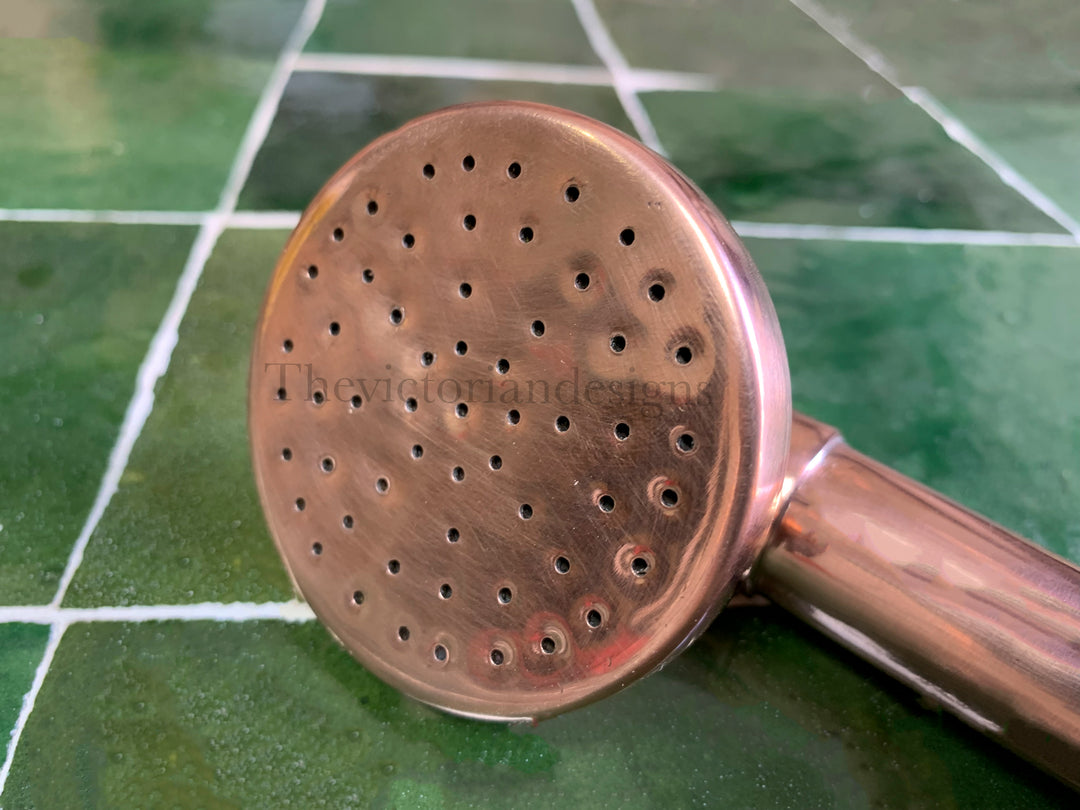 Copper Hand Shower, Unlacquered Handheld outdoor copper shower head with Hose and Holder. - Triazadesigns