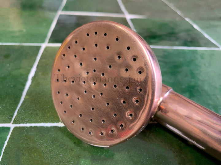Copper Hand Shower, Unlacquered Handheld outdoor copper shower head with Hose and Holder. - Triazadesigns