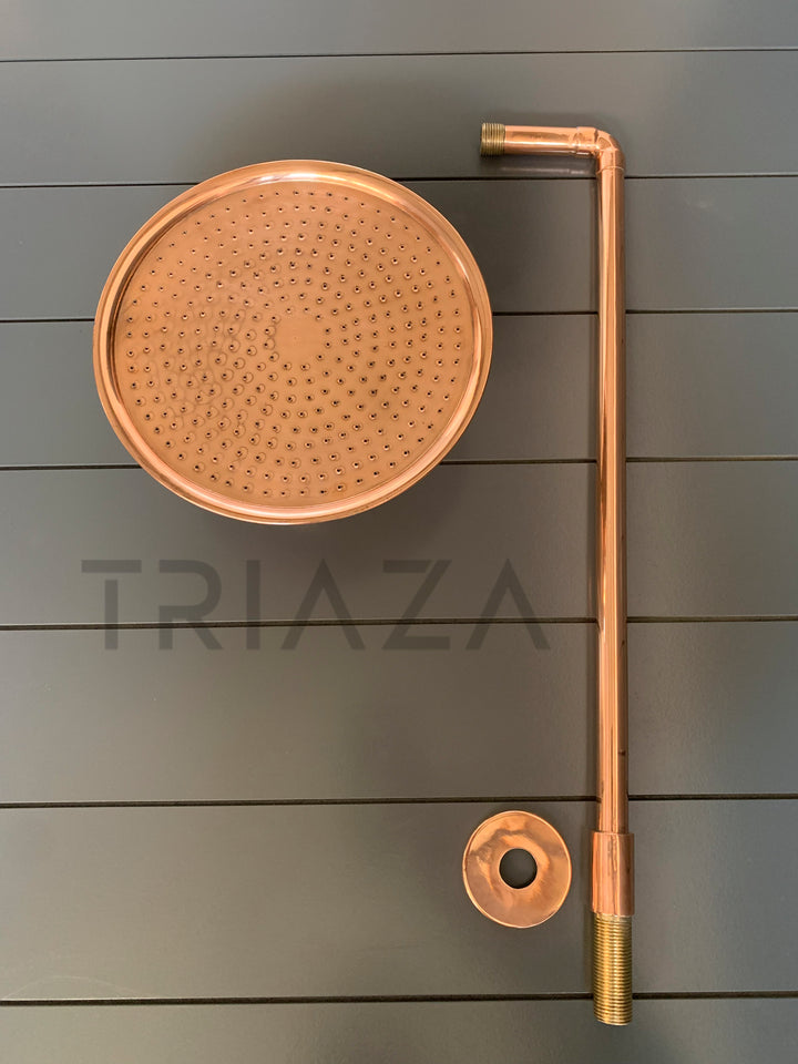 Unlacquered Solid copper Round Shower Head, copper Arm Extension - Triazadesigns