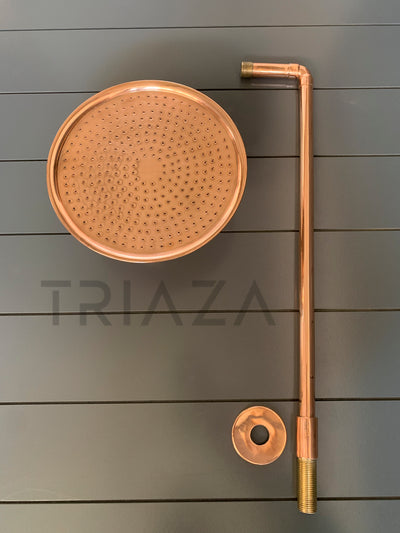 Unlacquered Solid copper Round Shower Head, copper Arm Extension - Triazadesigns