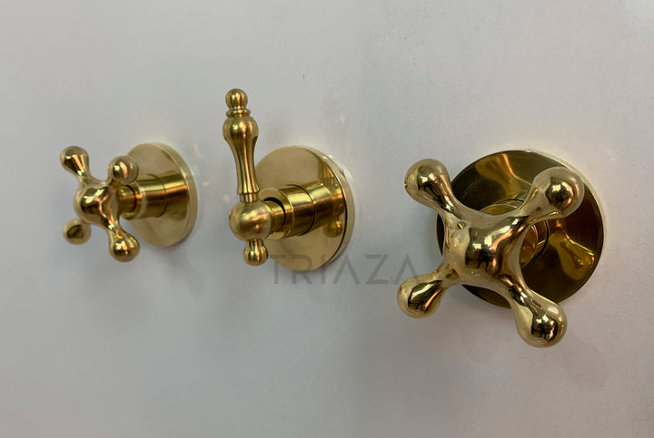 Unlacquered Brass Solid Brass Shower Head And Tub Filller - Triazadesigns