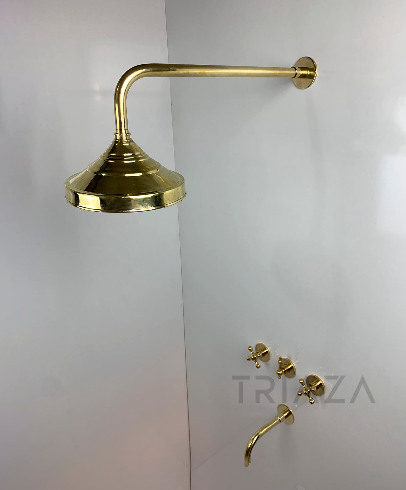 Unlacquered Brass Solid Brass Shower Head And Tub Filller - Triazadesigns
