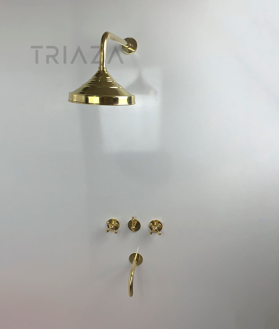 Unlacquered Brass Solid Brass Shower Head And Tub Filller - Triazadesigns