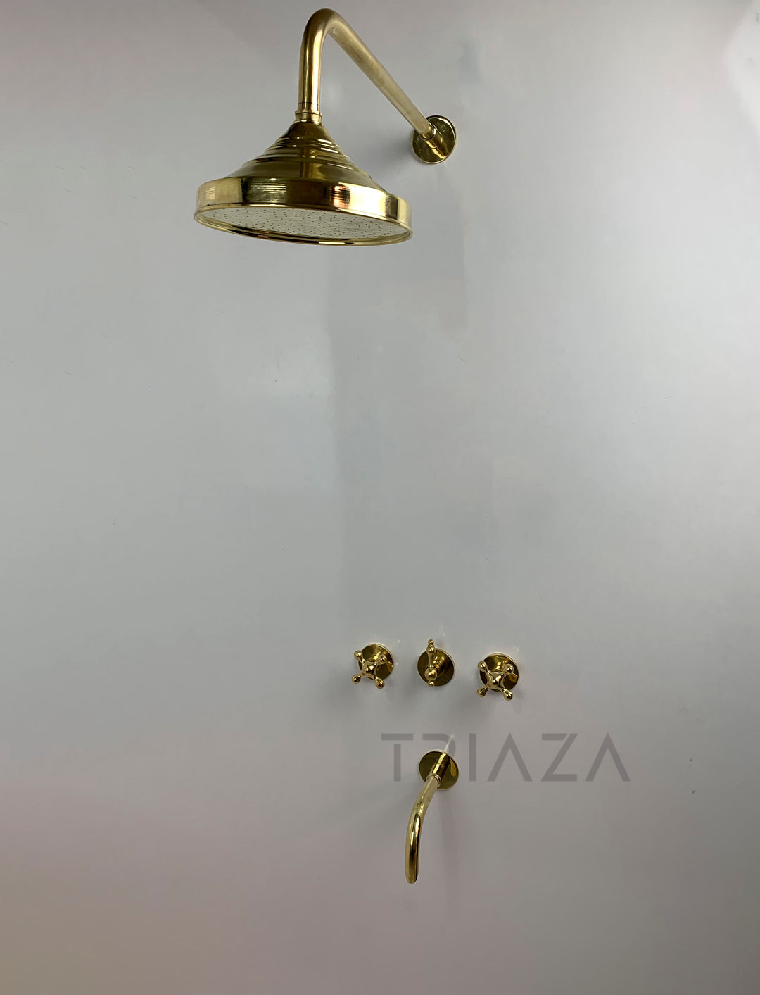 Unlacquered Brass Solid Brass Shower Head And Tub Filller - Triazadesigns