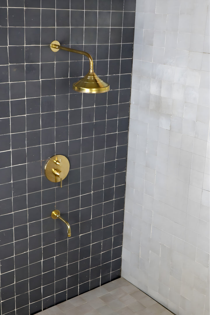 Unlacquered brass shower system set, Built in tub filler, Shower tub combo , brass bathtub - Triazadesigns