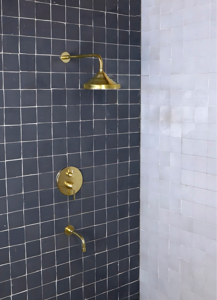 Unlacquered brass shower system set, Built in tub filler, Shower tub combo , brass bathtub - Triazadesigns