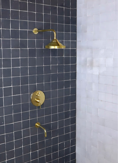 Unlacquered brass shower system set, Built in tub filler, Shower tub combo , brass bathtub - Triazadesigns