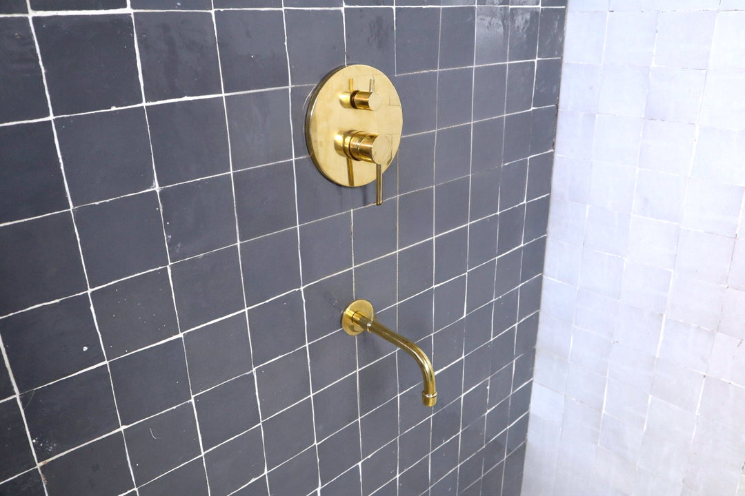 Unlacquered brass shower system set, Built in tub filler, Shower tub combo , brass bathtub - Triazadesigns