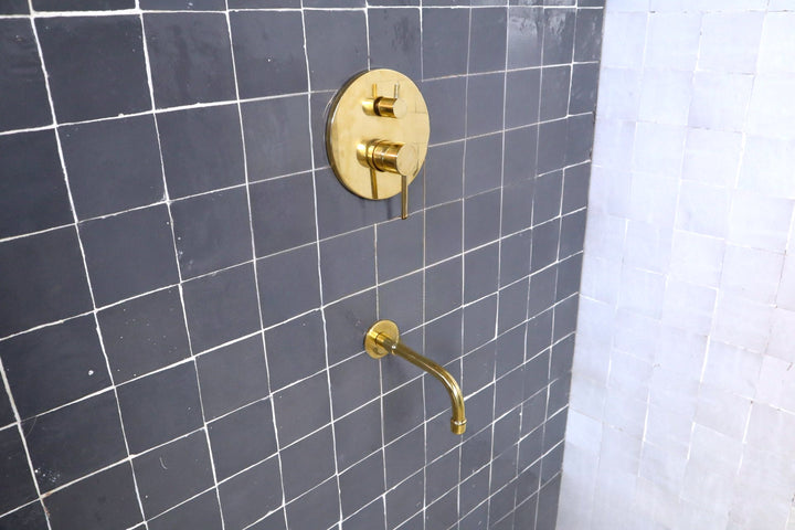 Unlacquered brass shower system set, Built in tub filler, Shower tub combo , brass bathtub - Triazadesigns