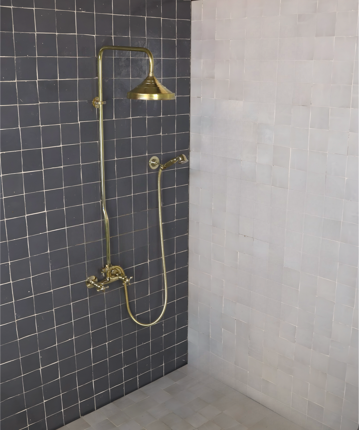 UNLACQUERED BRASS EXPOSED SHOWER HEAD WITH HANDHELD - Triazadesigns