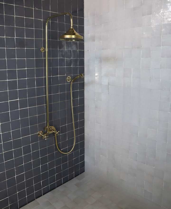 UNLACQUERED BRASS EXPOSED SHOWER HEAD WITH HANDHELD - Triazadesigns