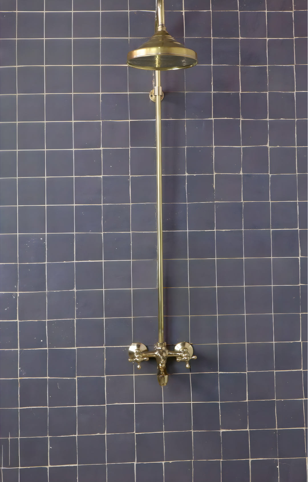 UNLACQUERED BRASS EXPOSED SHOWER HEAD WITH TUB FILLER - Triazadesigns