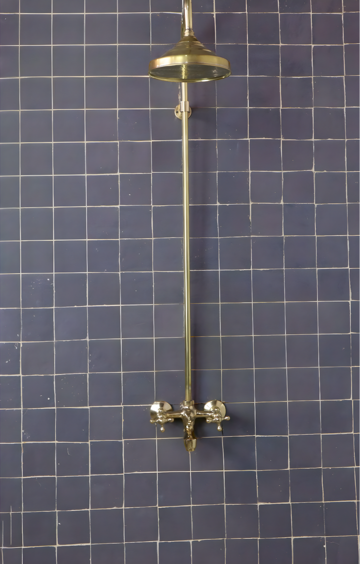 UNLACQUERED BRASS EXPOSED SHOWER HEAD WITH TUB FILLER - Triazadesigns