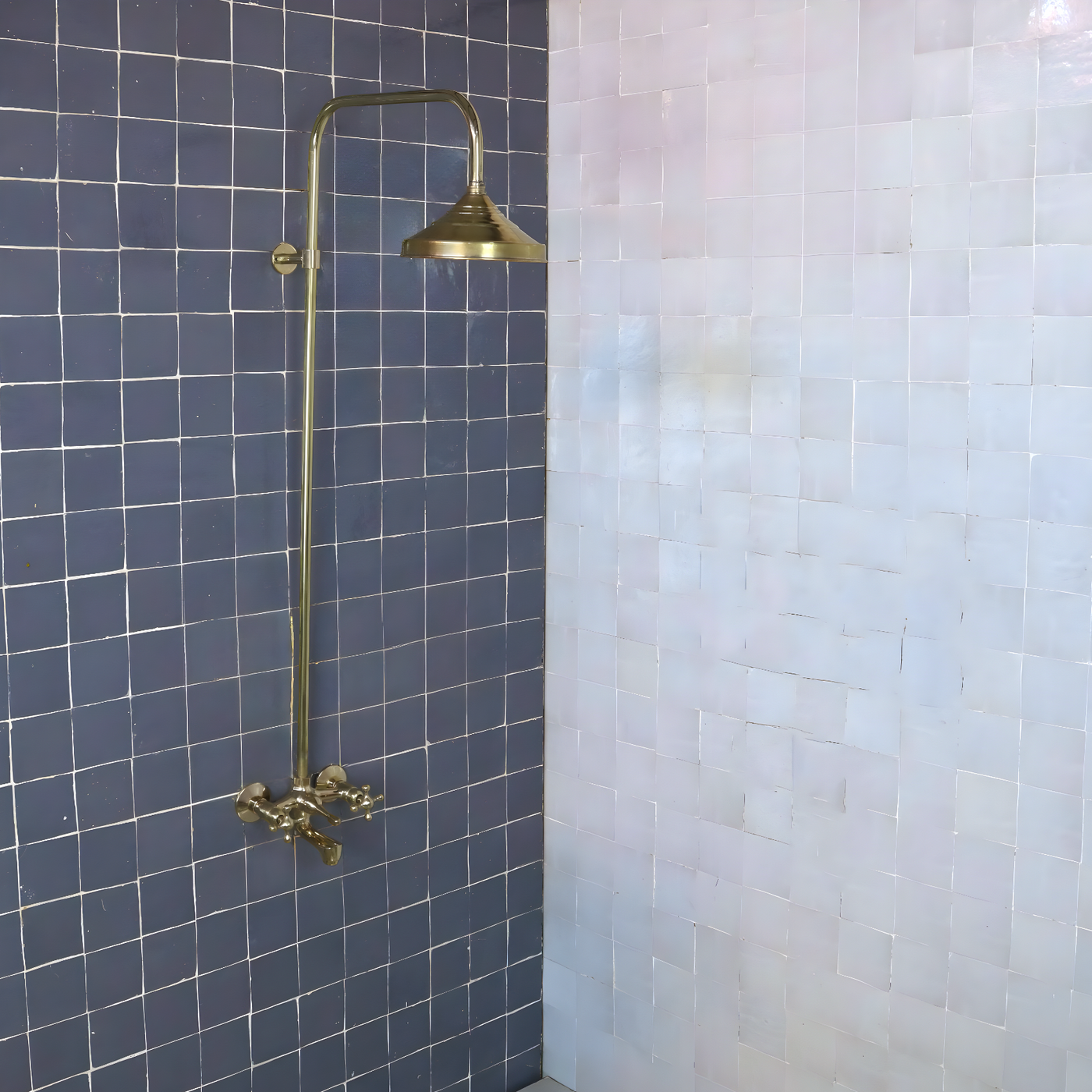 UNLACQUERED BRASS EXPOSED SHOWER HEAD WITH TUB FILLER - Triazadesigns