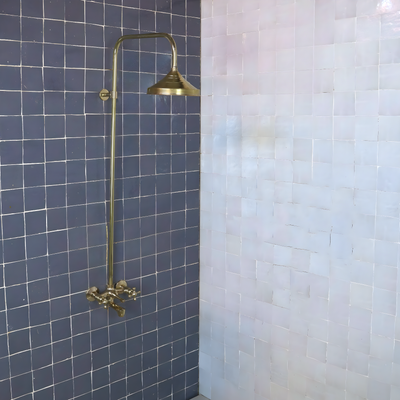 UNLACQUERED BRASS EXPOSED SHOWER HEAD WITH TUB FILLER - Triazadesigns