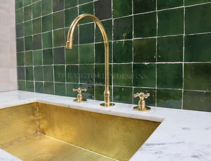 Unlacquered Brass Gooseneck Deck Mounted Kitchen Faucet - Triazadesigns