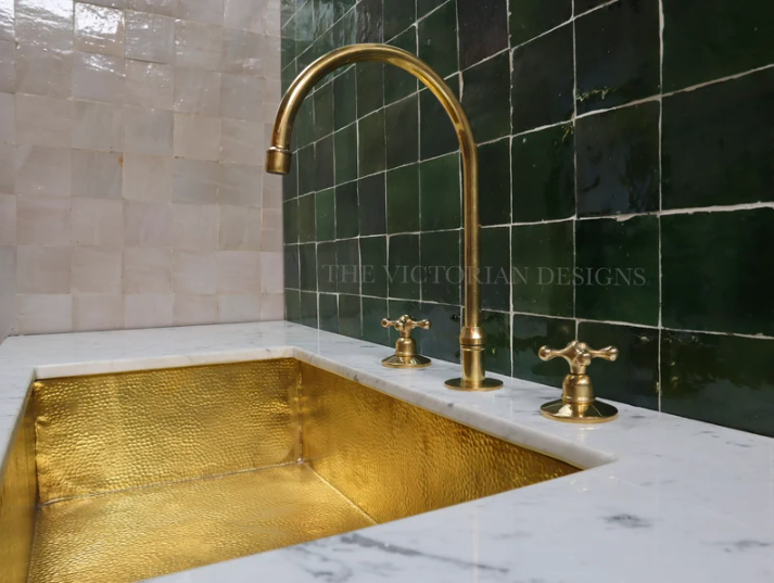 Unlacquered Brass Gooseneck Deck Mounted Kitchen Faucet - Triazadesigns