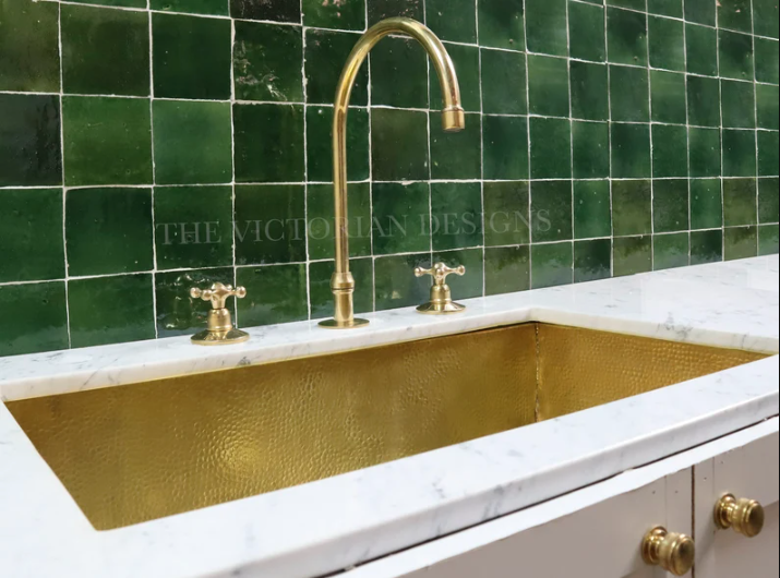 Unlacquered Brass Gooseneck Deck Mounted Kitchen Faucet - Triazadesigns