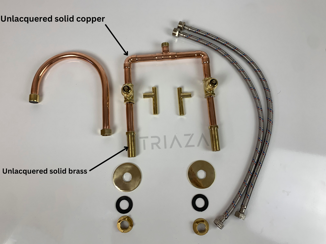 Unlacquered solid copper Bridge faucet , copper faucet , copper kitchen faucet - Triazadesigns