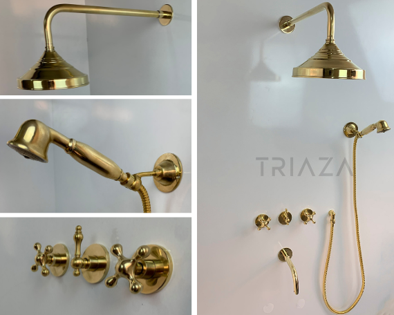UNLACQUERED BRASS LUXURY SHOWER HEADS AND TUB FILLER - Triazadesigns