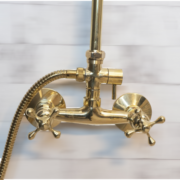 UNLACQUERED BRASS EXPOSED SHOWER HEAD WITH HANDHELD - Triazadesigns