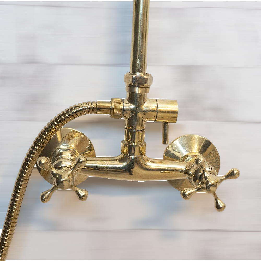 UNLACQUERED BRASS EXPOSED SHOWER HEAD WITH HANDHELD - Triazadesigns