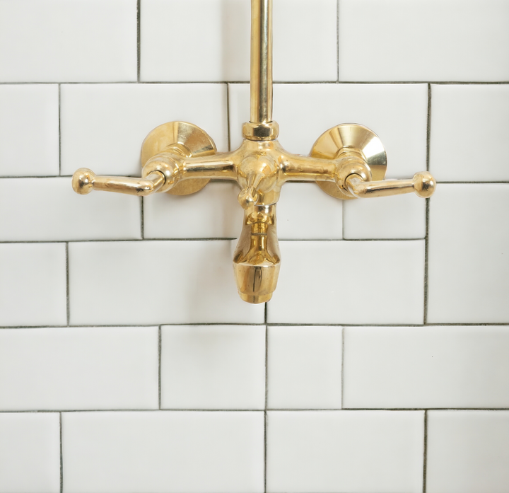 Unlacquered brass shower system set, Built in tub filler, Shower tub combo , brass bathtub - Triazadesigns