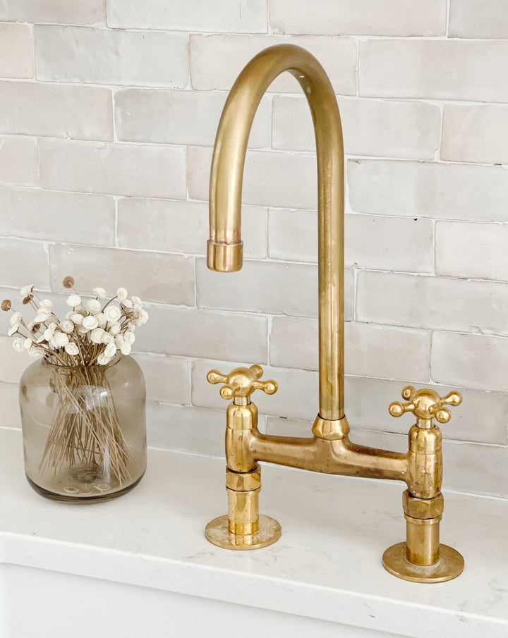 Unlacquered Brass Bridge Faucet With Cross Handles - Triazadesigns