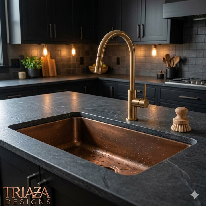 Solid Copper Undermount Kitchen Sink – Handcrafted Hammered Single Bowl (Living Finish)