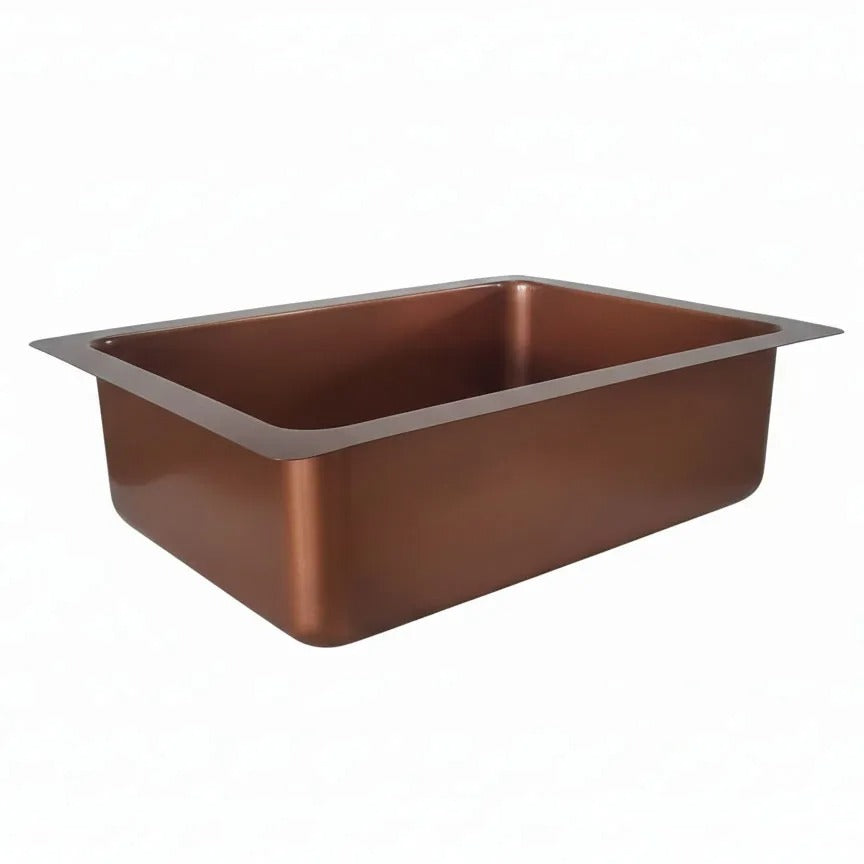 Solid Copper Undermount Kitchen Sink – Handcrafted Hammered Single Bowl (Living Finish)
