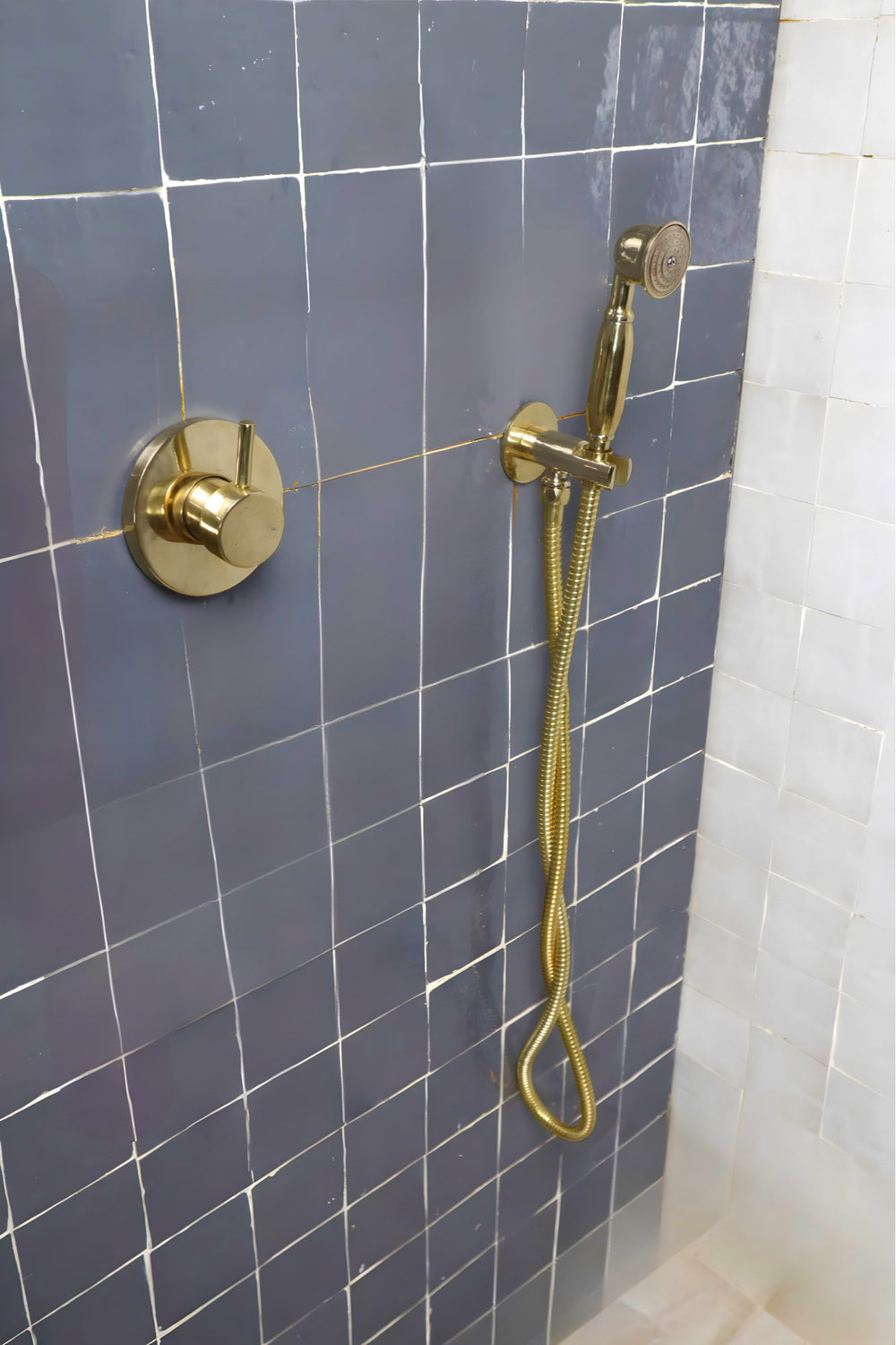 Antique Unlacquered Brass Shower System, Handheld Shower with customizable handles - Triazadesigns