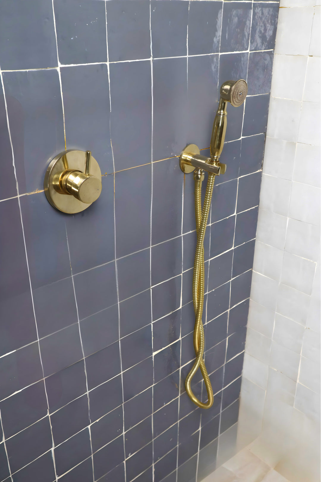 Antique Unlacquered Brass Shower System, Handheld Shower with customizable handles - Triazadesigns