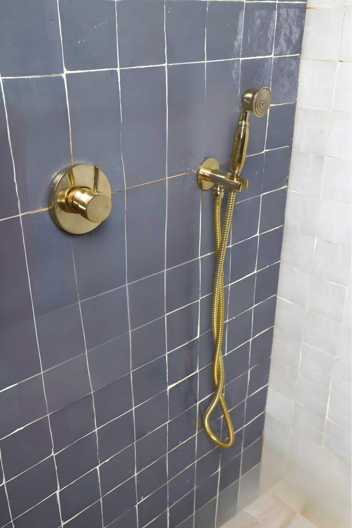Antique Unlacquered Brass Shower System, Handheld Shower with customizable handles - Triazadesigns