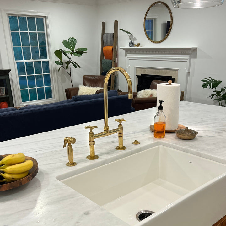 UNLACQUERED BRASS BRIDGE FAUCET - ANTIQUE BRASS KITCHEN FAUCET - Triazadesigns