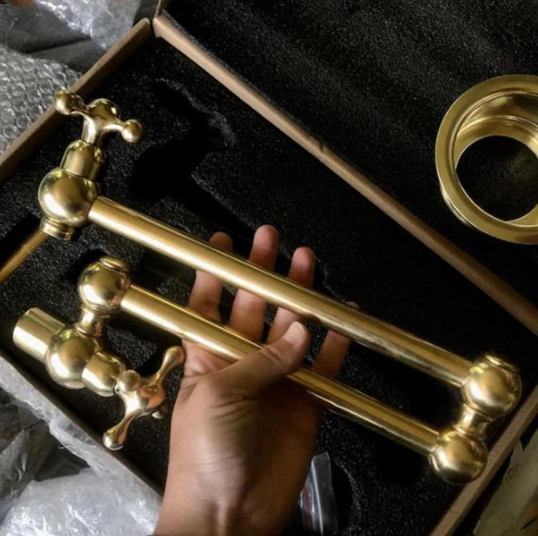 Unlacquered Brass Pot Filler with Cross Handle