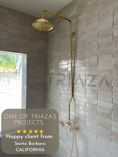 UNLACQUERED BRASS EXPOSED SHOWER HEAD WITH HANDHELD - Triazadesigns