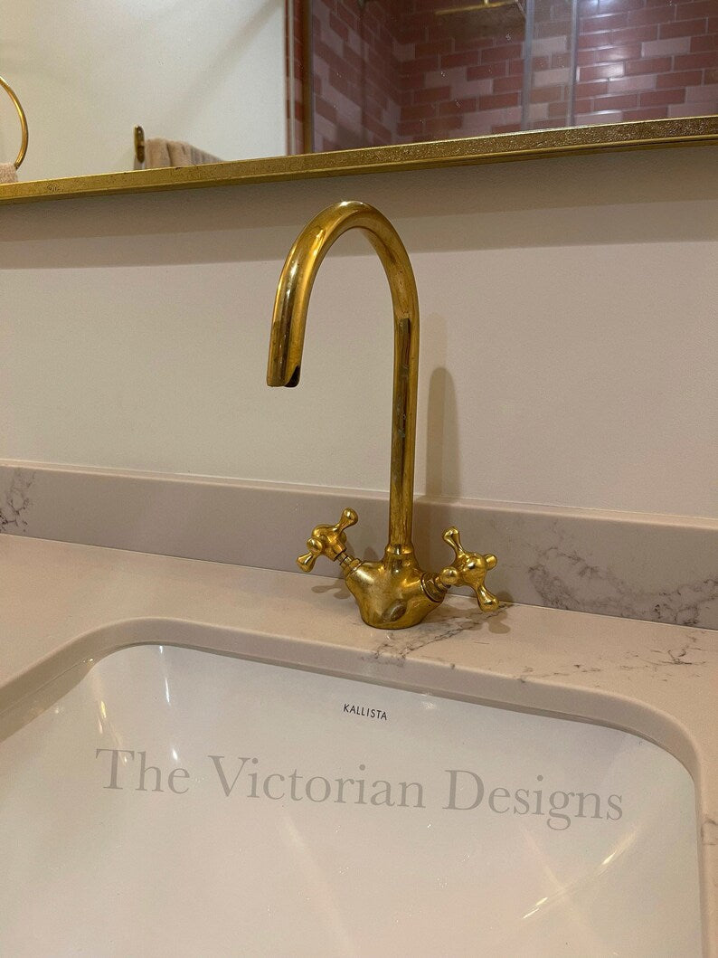 SINGLE HOLE UNLACQUERED BRASS GOOSENECK FAUCET - Triazadesigns