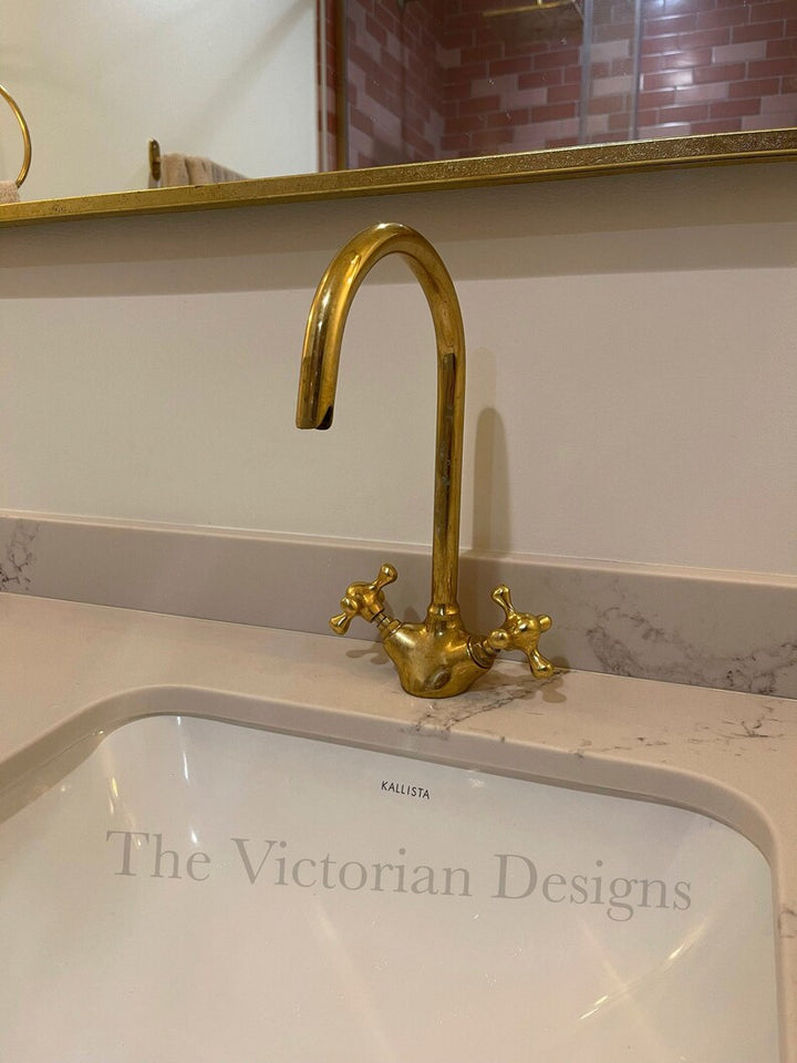 SINGLE HOLE UNLACQUERED BRASS GOOSENECK FAUCET - Triazadesigns