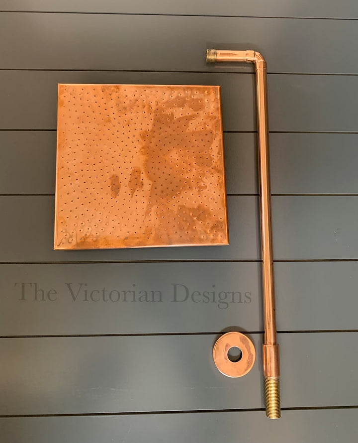 Unlacquered Solid copper Round Shower Head, copper Arm Extension - Triazadesigns