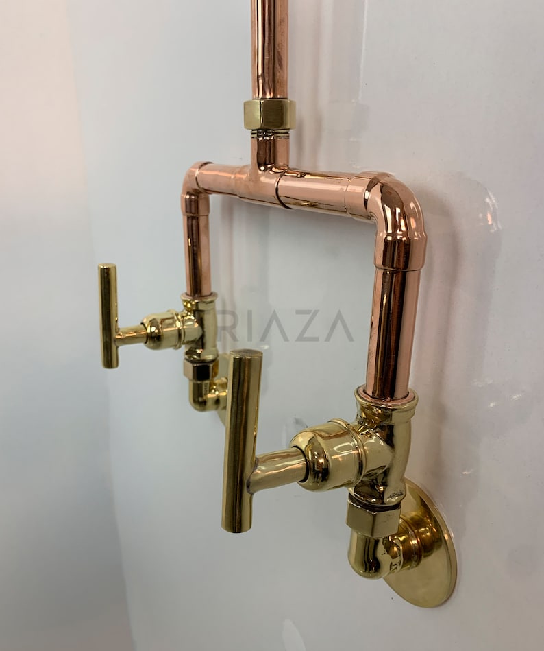 Unlacquered Solid copper shower - copper outdoor shower - Hot and cold water - Triazadesigns