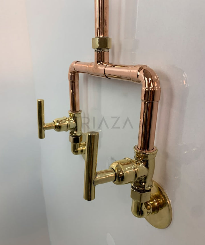 Unlacquered Solid copper shower - copper outdoor shower - Hot and cold water - Triazadesigns