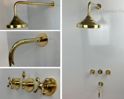 Unlacquered Brass Solid Brass Shower Head And Tub Filller - Triazadesigns