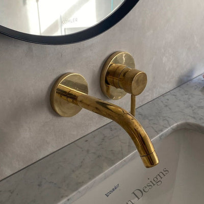 UNLACQUERED BRASS WALL MOUNTED MIXER FAUCET - Triazadesigns