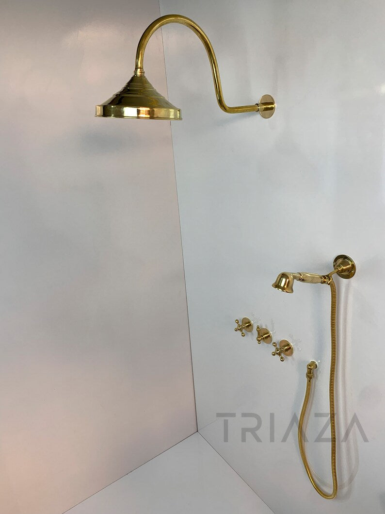 UNLACQUERED BRASS LUXURY SHOWER HEADS - Triazadesigns