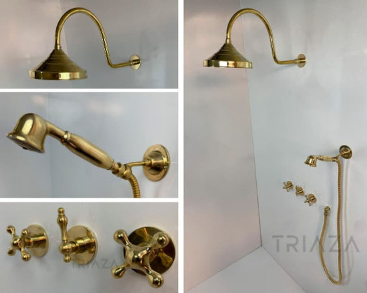 UNLACQUERED BRASS LUXURY SHOWER HEADS - Triazadesigns