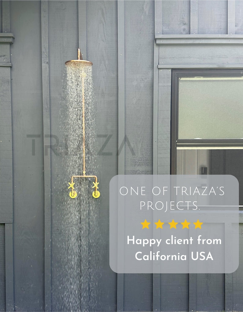 Unlacquered Solid copper shower - copper outdoor shower - Hot and cold water - Triazadesigns