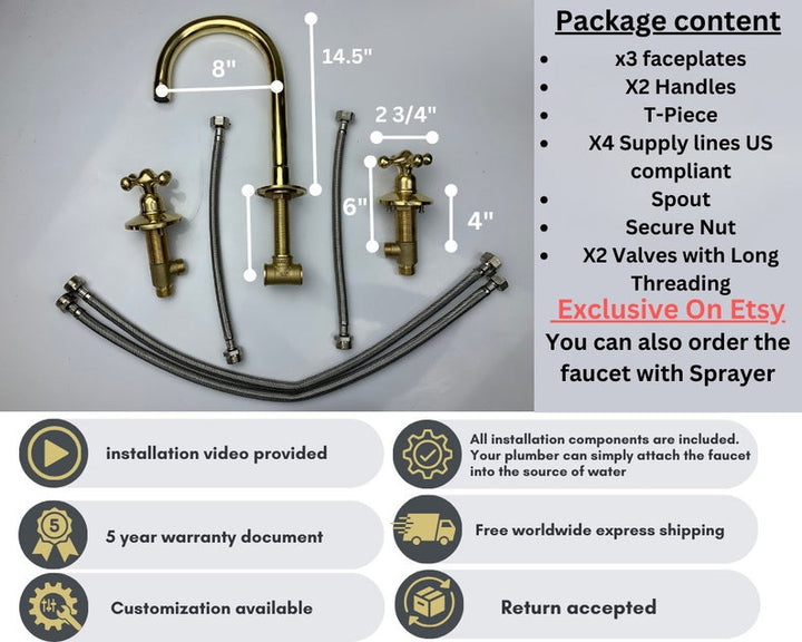 Unlacquered Brass Gooseneck Deck Mounted Kitchen Faucet - Triazadesigns
