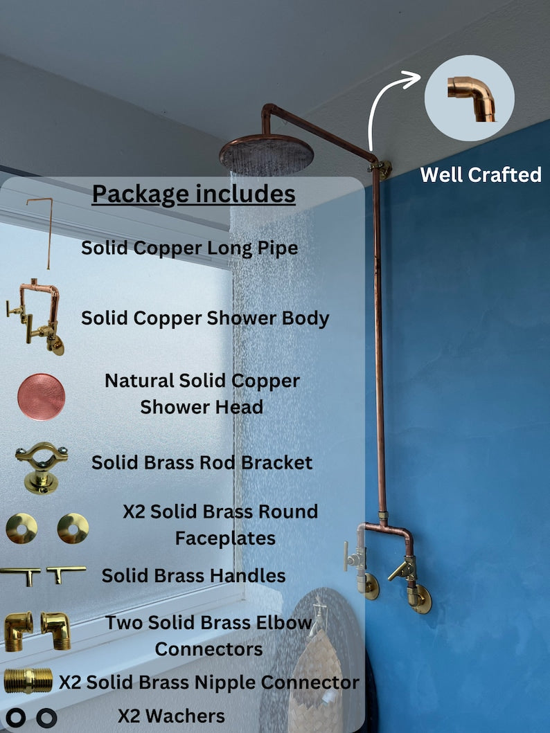 Unlacquered Solid copper shower - copper outdoor shower - Hot and cold water - Triazadesigns