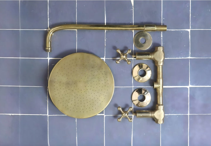 Unlacquered Brass Solid Brass Shower Head With Simple Arm - Triazadesigns