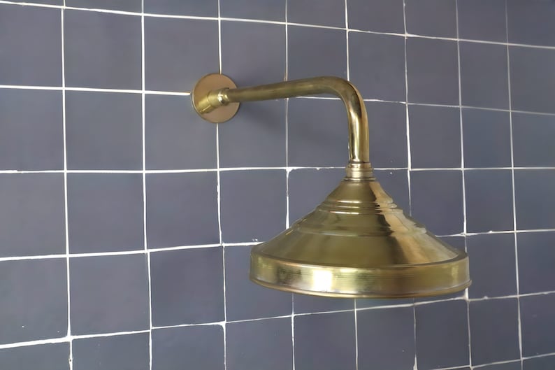 Unlacquered Brass Solid Brass Shower Head With Simple Arm - Triazadesigns